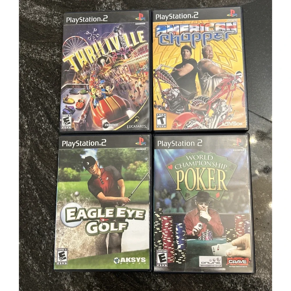 LOT of 4 Sony PlayStation 2/PS2 Games Thrillville American Chopper Poker Golf